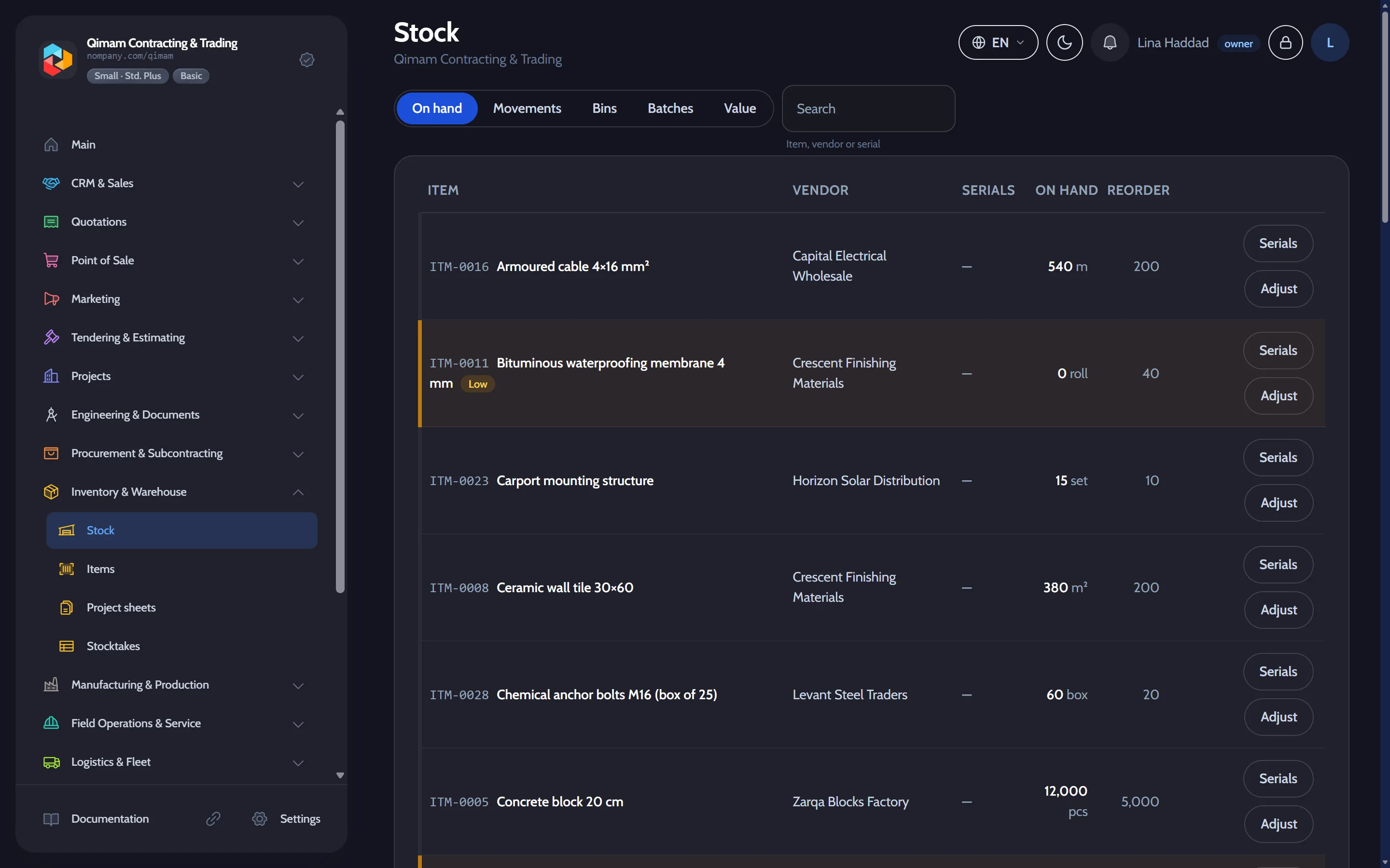 Stock that arrived on a purchase order